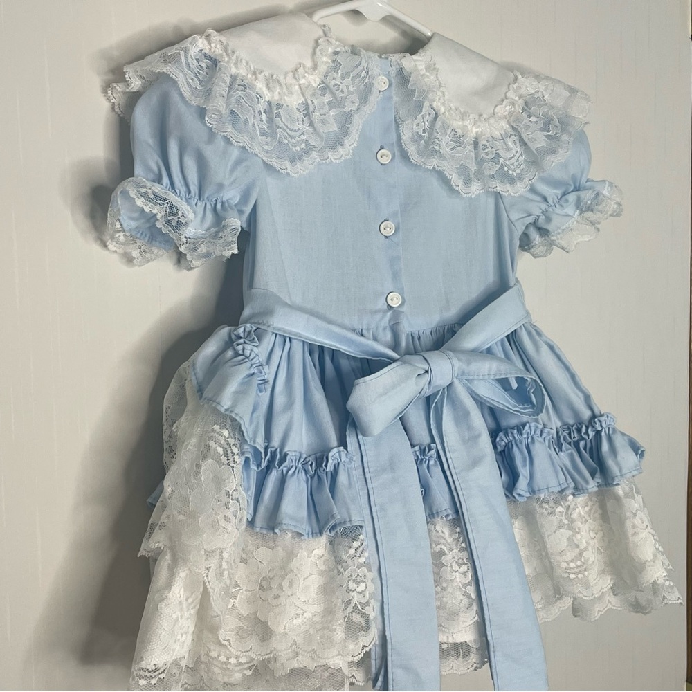 Lid'l Dolly's Ruffle Dress Full Circle Baby Blue Lace
Floral VTG Pageant Size 2T - Picture 9 of 16
